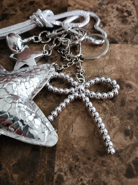 Accessories - Silver Star & Bow Keychain Charm - Women Accessories